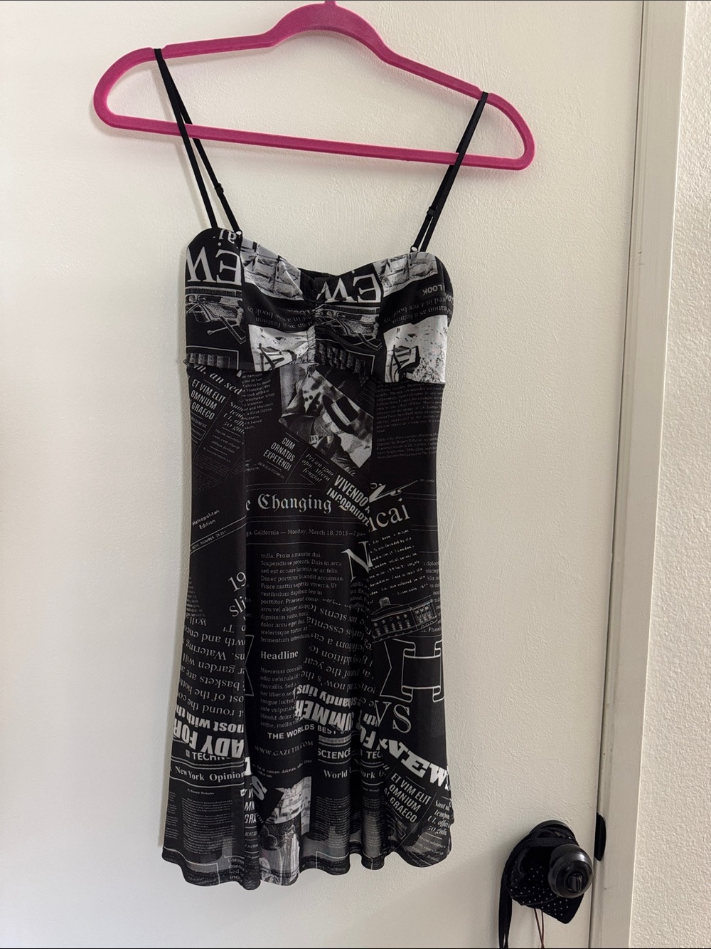 J.O.A. Black and White Newspaper Print Slip Dress